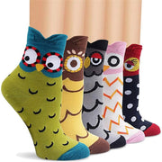 5 paires de chaussettes d'hiver en coton, multicolores, pour femmes et hiboux.