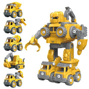5-en-1 Construction Transform Robot Car Toys Kids Take Apart Vehicle Playsets