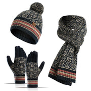 Ensemble 3PCS de gants d'hiver à écran tactile avec écharpe et bonnet tricoté en forme de flocon de neige