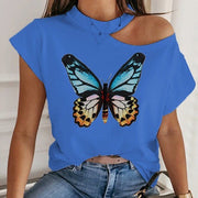 T-shirt décontracté, sexy et sans manches, imprimé de papillons, pour femmes