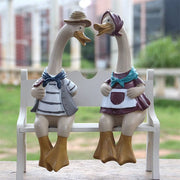 2Pcs Couple de canards mignons en résine Statues de sculpture Ornement de jardin Décoration