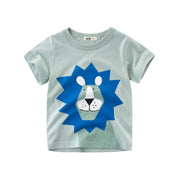 T-shirt d'été à manches courtes pour garçons, motif éléphant de dessin animé et lion