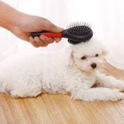 Brosse de nettoyage de massage à peigne double face à manche en plastique noir pour animaux de compagnie