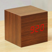 Réveil LED cube en bois avec contrôle vocal Affichage heure/date/température
