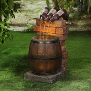 Fontaine d'eau pour l'extérieur Sculpture en résine de bouteille de vin et tonneau