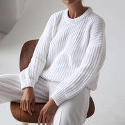 Pull en tricot à manches longues pour femmes, automne-hiver, solide et ample